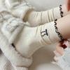 SCIONE Women's Pile Socks Solid Color Cotton Socks Spring and Autumn Yarn Stockings Cute Kapibala Series Ruffled Trim Embroidered Girl Socks