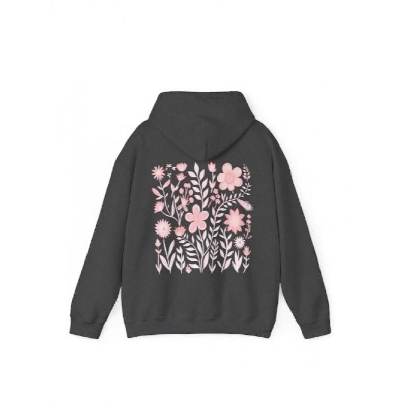 2025 New European Women's Drop Shoulder Ribbed RosaBlumen Hoodie with Printed and Embroidered Options