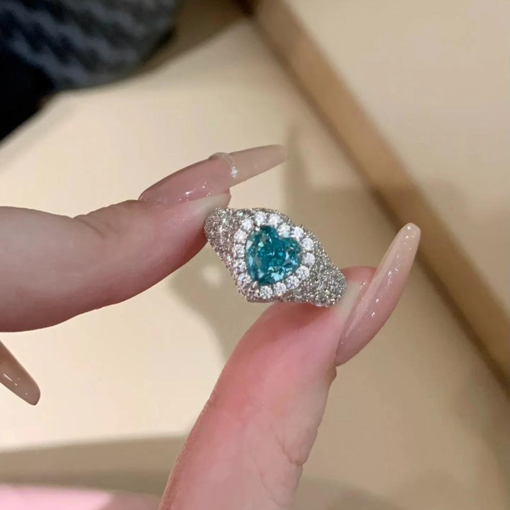 Elegant Santa Maria Aquamarine Heart Ring High Carbon Diamond Open Ring for Women Stylish Venetian Coast Jewelry