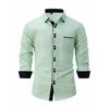 Spring Men's White Button Down Shirt with Black Placket and Cuffs Formal Blouse