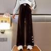 Girls' Sping Autumn Fleece-lined Wide-Leg Casual Pants - Stylish & Cozy for Middle and Big Kids