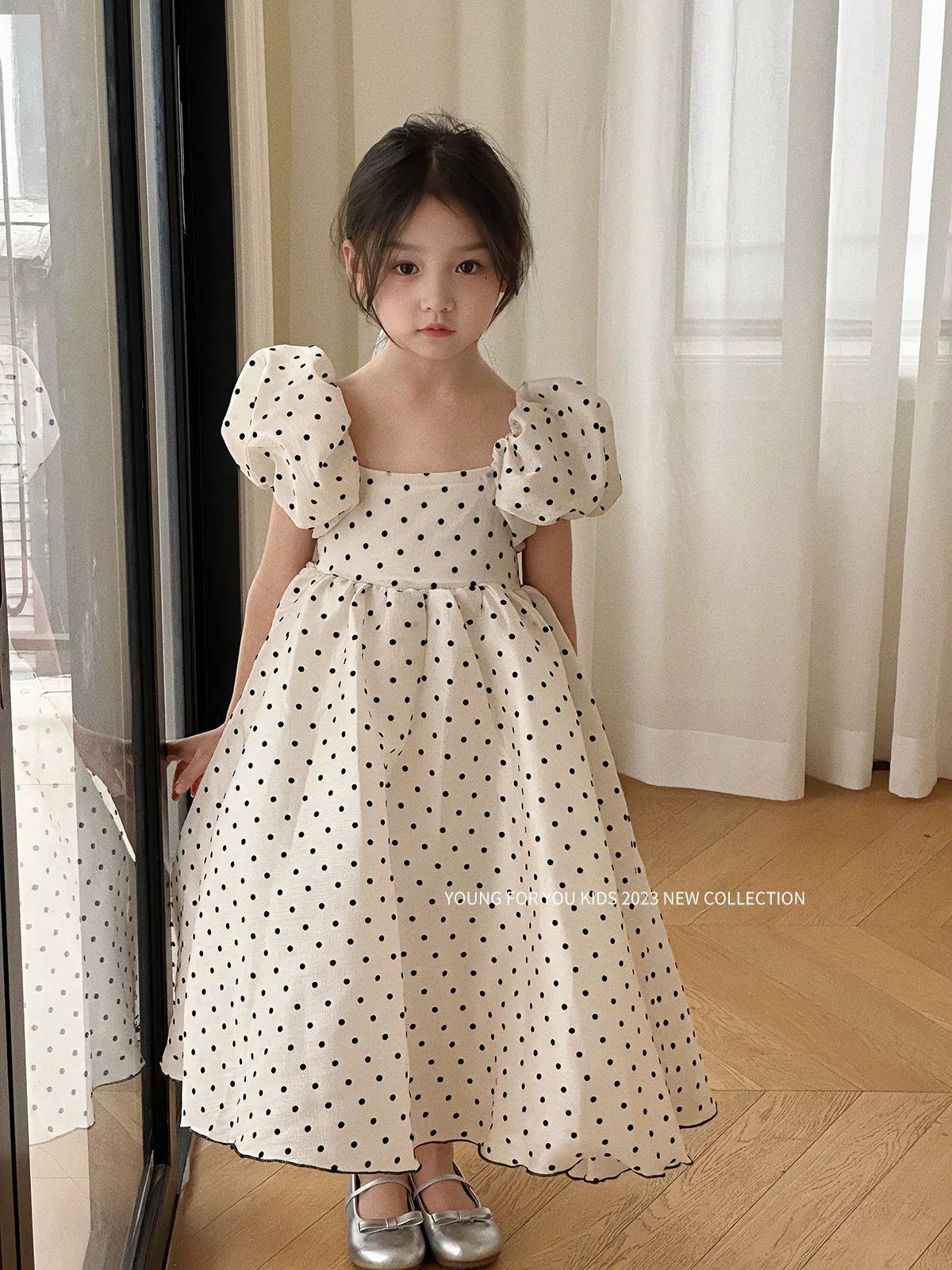 

Літня сукня принцеси в горошок з перламутровими пишними рукавами для дівчаток 2026 90 cm