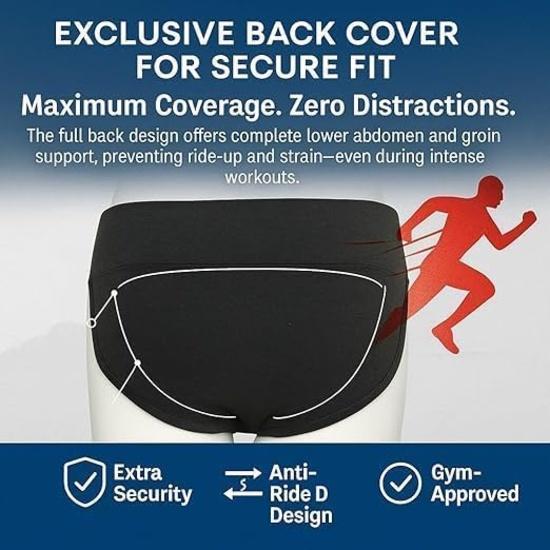 KNK Men’s Gym Jockstrap Supporter with Back Cover | 100% Organic Cotton Jockstrap with Cup Pocket | Sports Fit  Black- Pack of 1- XS
