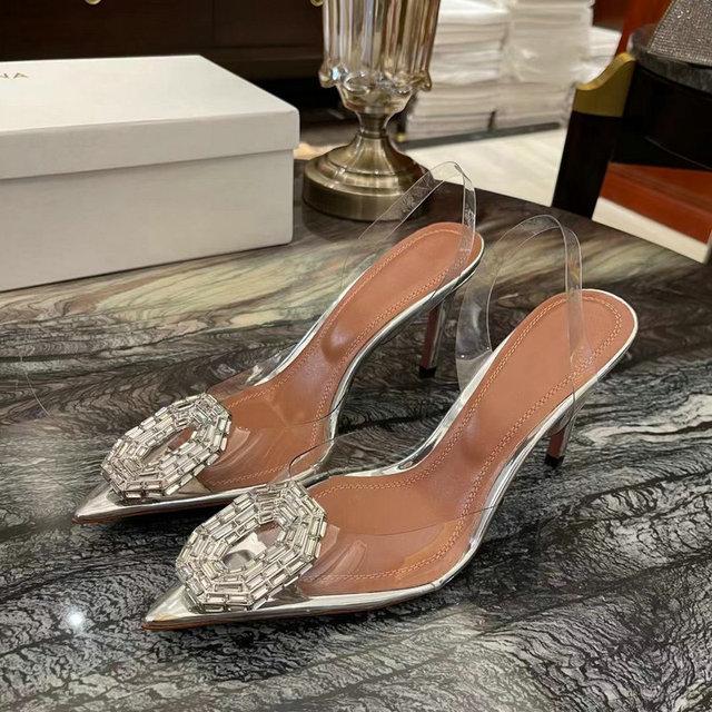 Fashion 2025 Women Pumps Rhinestone High heels Woman Party High-Heeled Rhinestone Buckle Stiletto Silver Women's Daily Sandals