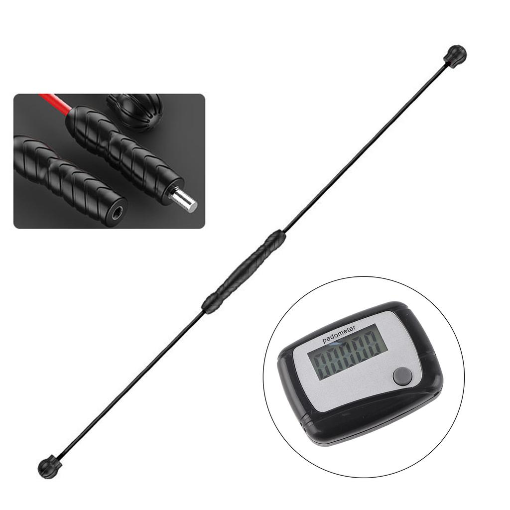Elastic Fitness Bar Counter Function Muscle Training Ergonomic Handle Fitness Exercise Bar for Home Gym Outdoor Black Detachable Type with Counter