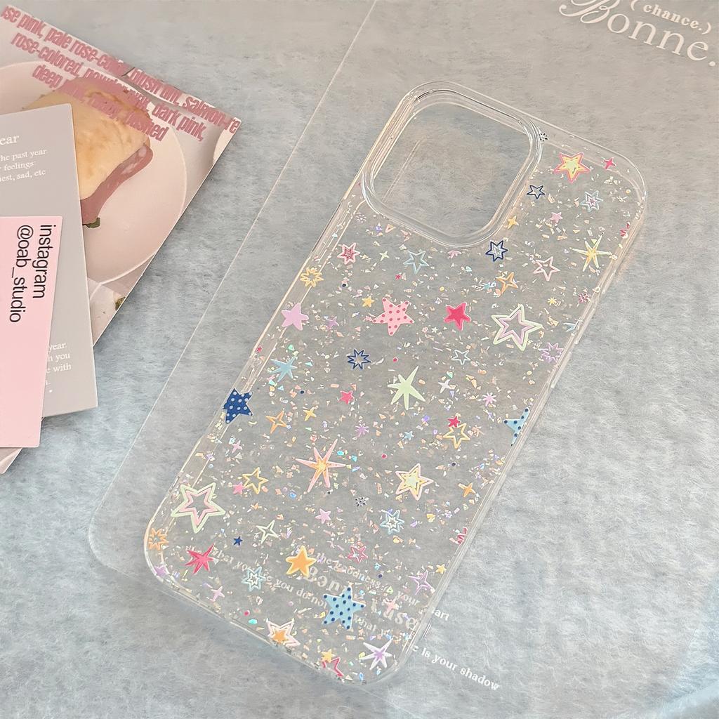Korean style Ins Glitter Colored Stars Are Suitable for IPhone 17pro Max Phone Cases 16iphone15 Transparent 11