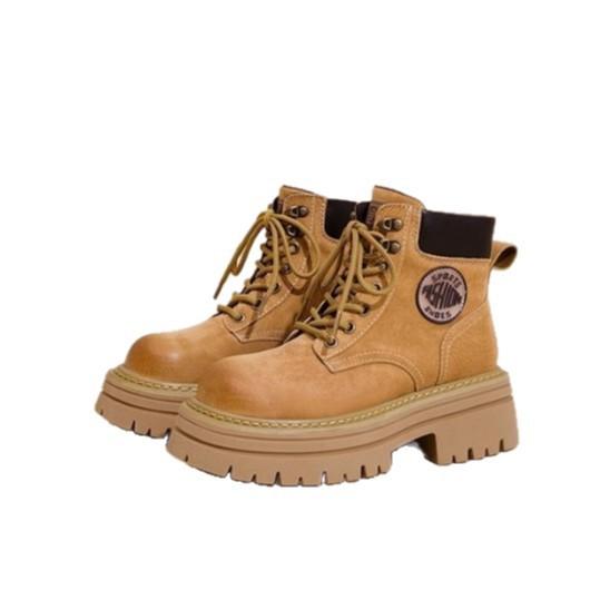 Leather Martin boots women's 2025 spring and autumn new pink small British style short boots thick-soled explosive big yellow boots