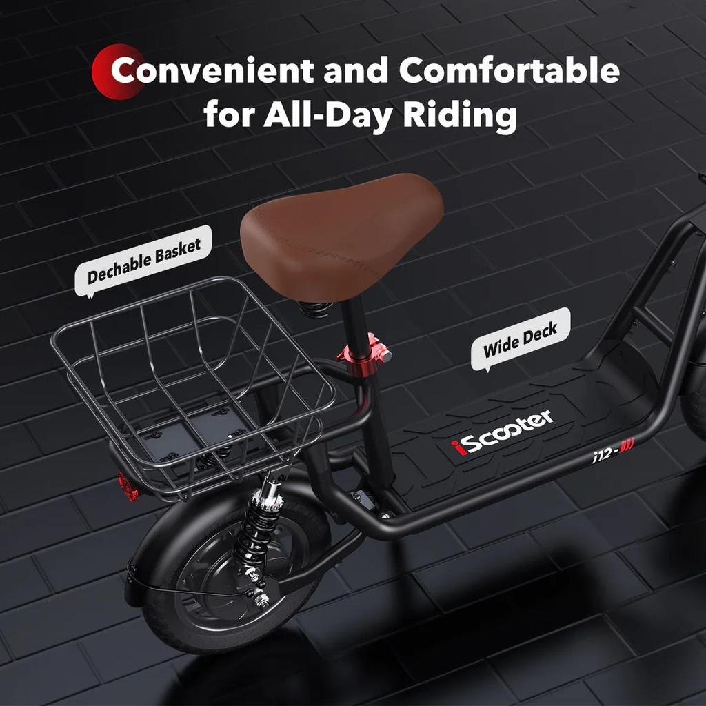 Electric Scooter iScooter i12 500W Motor 36V 7.5AH Full Suspension Top Speed 25Km/h Max Range 35Km Black