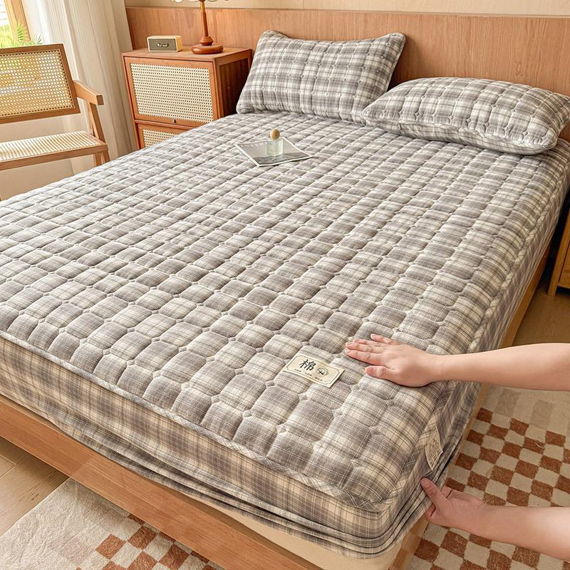 Klasse A Reine Baumwolle Gewaschene Baumwolle Baumwolle Einzel-Spannbettlaken Verdickte gesteppte Bettdecke Matratzen-Schutzbezug Abdeckung Staubdicht und Rutschfest