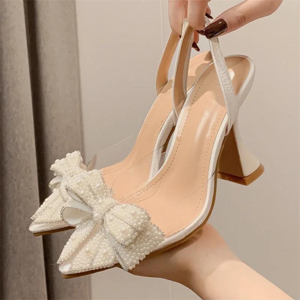 Eilyken Butterfly-knot PVC String Bead Women Pumps Sandals Fashion High Heels Mule Shoes Size 35-42