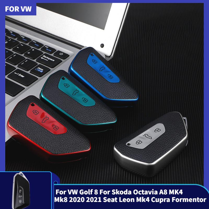 TPU Car Key Cover Case Shell Holder for VW Golf 8 for Skoda Octavia A8 MK4 Mk8 2020 2021 Seat Leon Mk4 Cupra Formentor Keychain