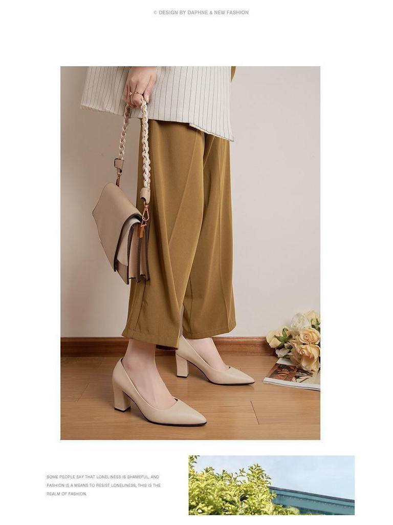 Höst 2023 Dam Koreansk Stil Grov Klack Spetsig Tå Höga Klackar