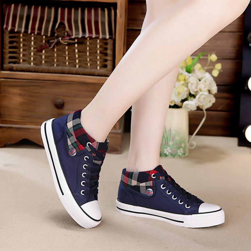 Women's Canvas Shoes Street Fashion Plaid Stitching Casual Flat Walking Shoes Designer Vulcanized Shoes