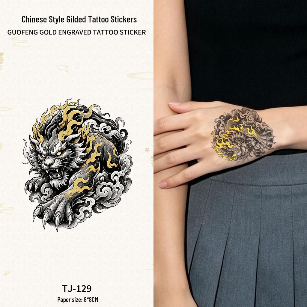 Chinese Style Waterproof Phoenix & Koi Tattoo Sticker - Long-lasting, Aesthetic Dunhuang Design for Arm & Collarbone