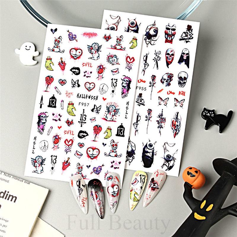 New Nail Art Stickers European and American Ghost Festival Dark Butterfly Bloodthirsty Rose Skull Zombie Nail Decal