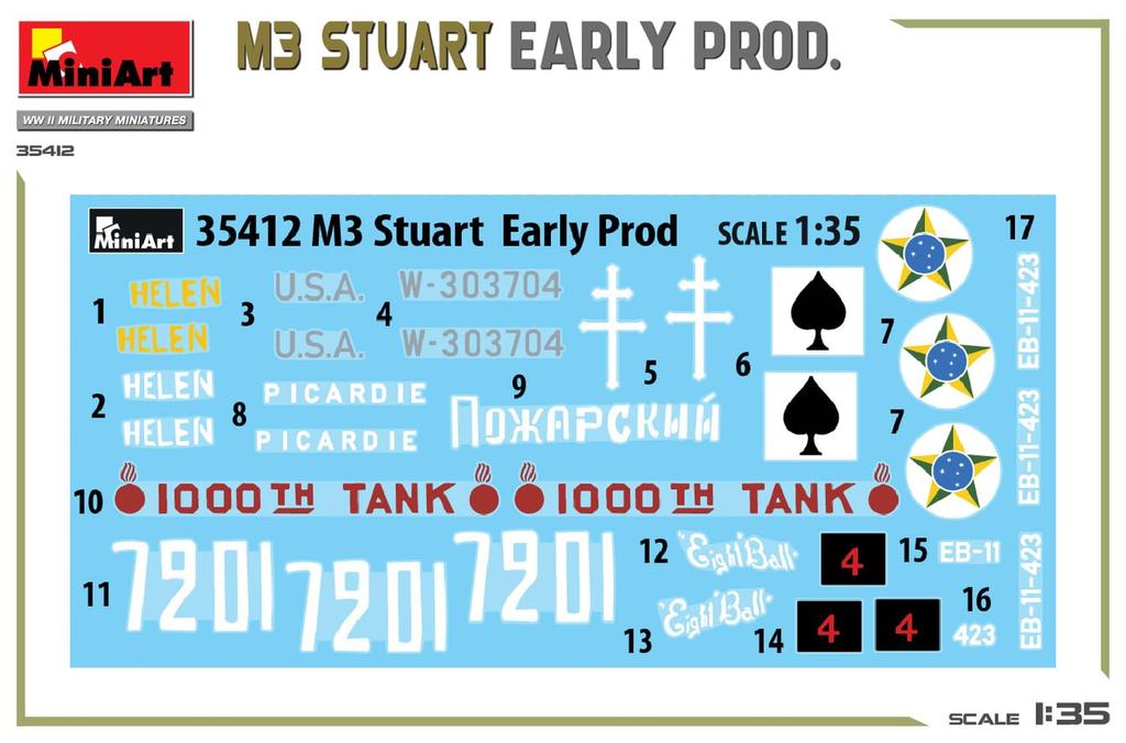 Miniart France M3 Stuart Early Type Plastic Model MA35412 1/35