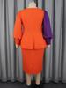 Elegant Women Plus Size Color Block Bodycon Dress Sweetheart Neck Long Lantern Sleeve Office Work Church Wedding Guest Gowns