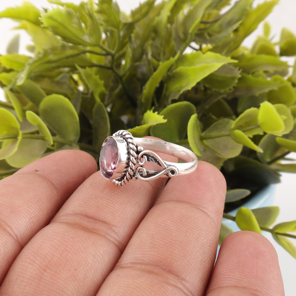 Natural Rhodolite Gemstone 925 Sterling Silver Jewelry Handcrafted Promise Ring RR-8-48