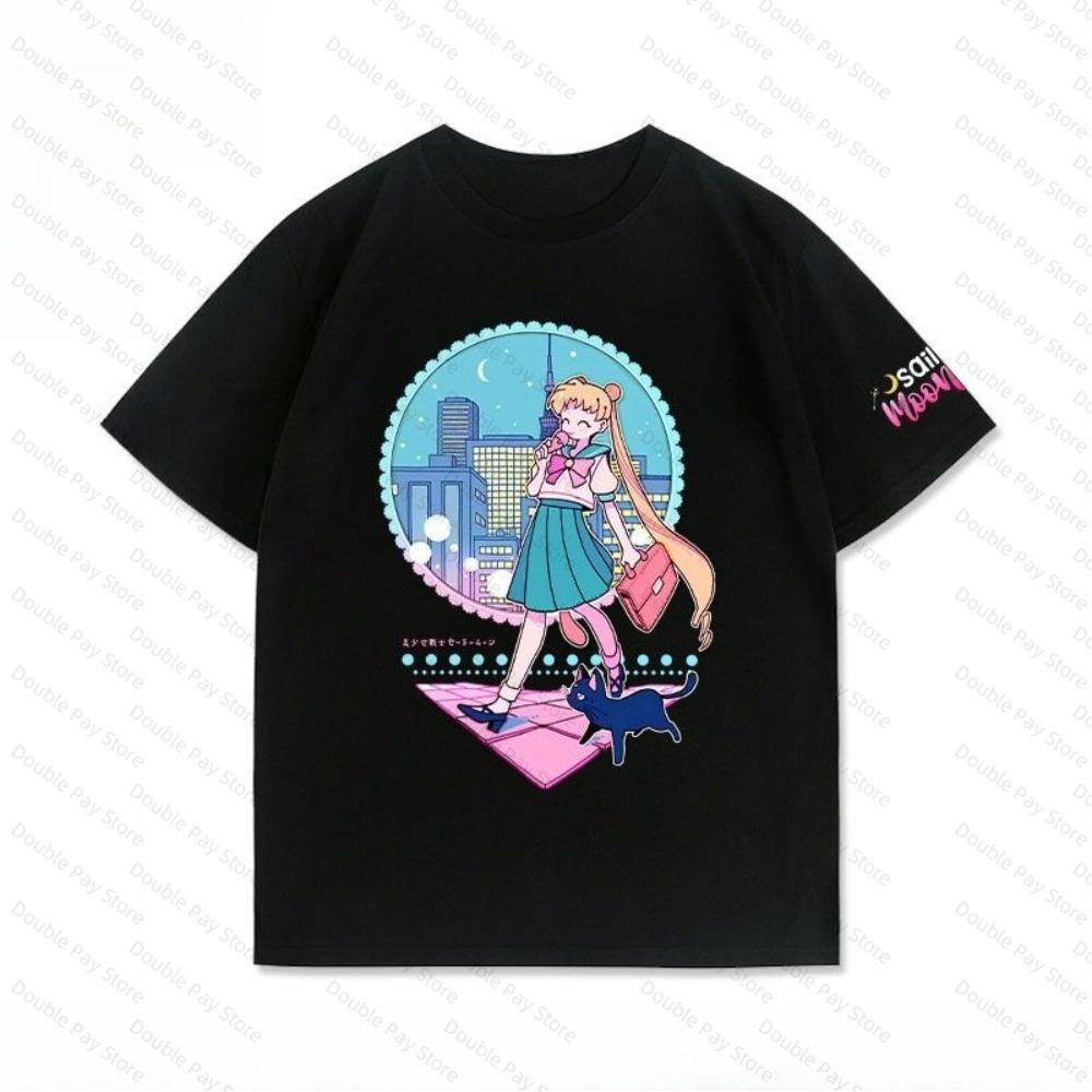 

Sailor Moon Usagi Tsukino Unisex Cotton Tshirt 2026 Summer New Anime Print Loose Casual Parentchild Short Sleeved Tops 4XL