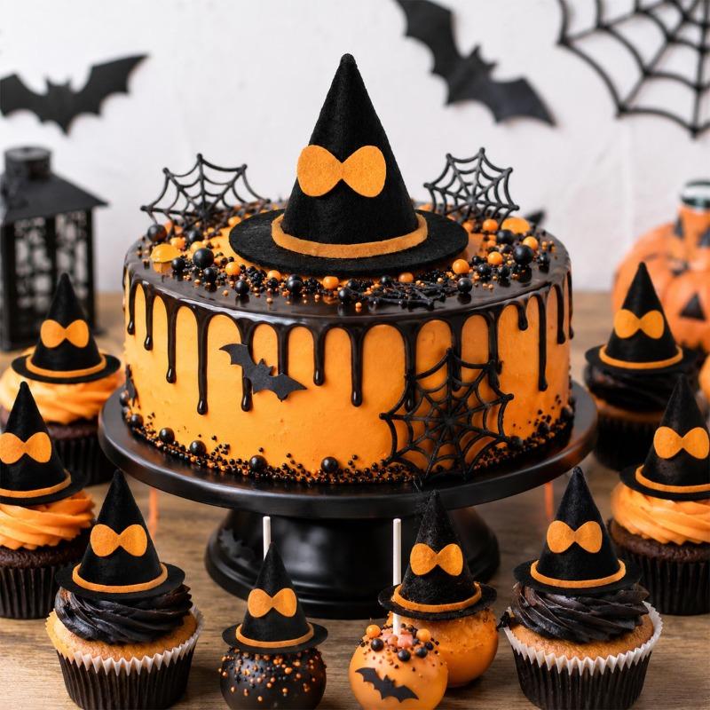 50/1Pcs Halloween Miniature Witch Hats Felt Bow Ornaments for Doll Figures Bottles Cupcakes Home Table Party Decoration Supplies