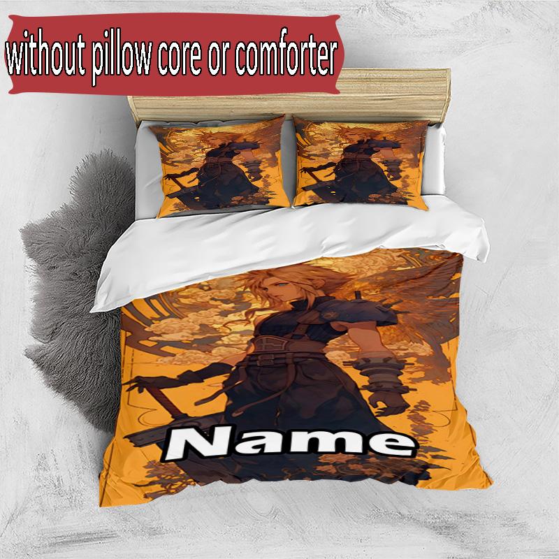 3pcs Duvet Cover Set (1*Duvet Cover + 2*Pillowcase, Without Core), Custom Name Final Fantasy Pattern Bedding Set, Home Bedroom Decor Gift