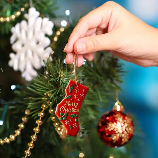 State Pride Christmas Pendant Merry Christmas In Golden Fonts U.S. States Patterns Holly Leaves