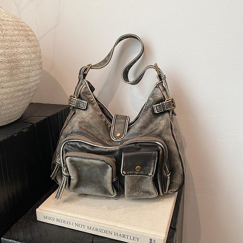 Women's Fashion Washed Old Spice Girl Locomotive Bag Multi-pocket Japanese and Korean Trend Shoulder Bag