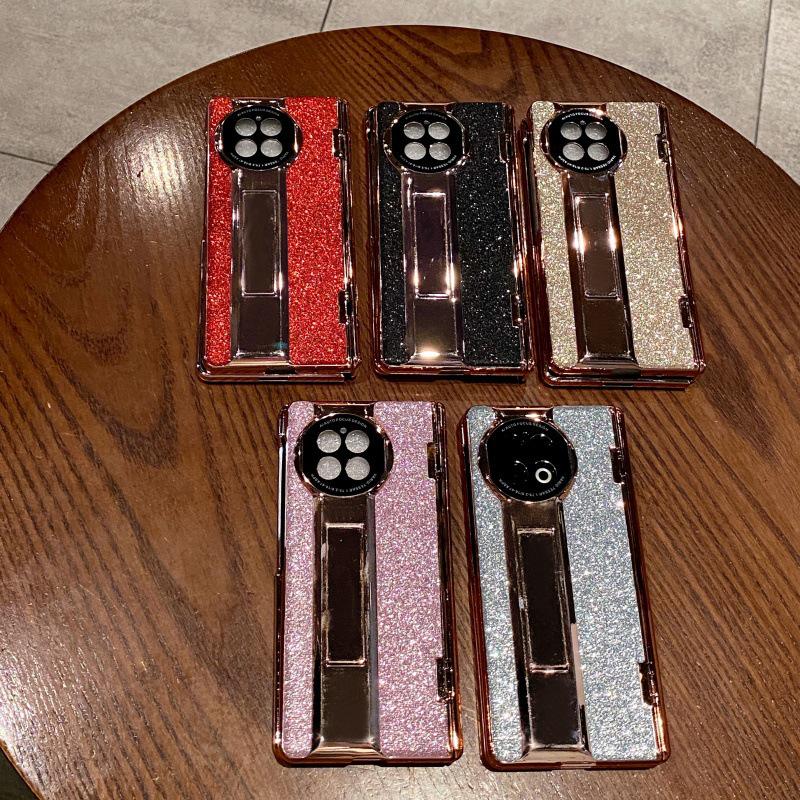 Étui à charnière en cuir pailleté pour Vivo X Fold2 & OPPO Find N2 avec protecteur d'écran