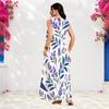 Women Plus Size Notch Neck Sleeveless White Blue Yellow Floral Printed A Line Long Maxi Dress