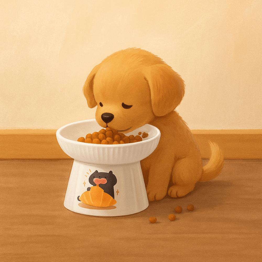Cartoon Pet High Foot Bowl Slanted/Flat Mouth Dog Food Feeding Basin Water Container