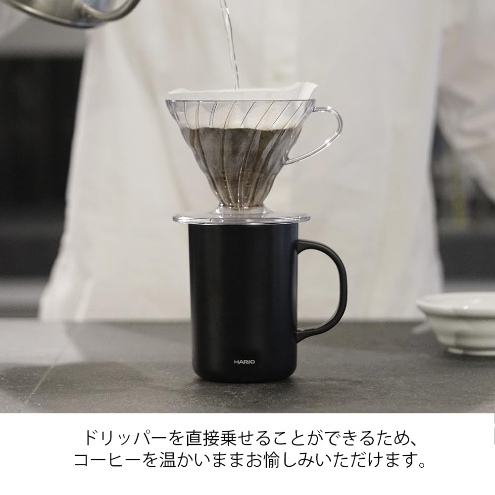 HARIO Ceramic Coated Vacuum Insulated with Double-Layer Mug, Black, 470ml, Lid, CMG-470-B