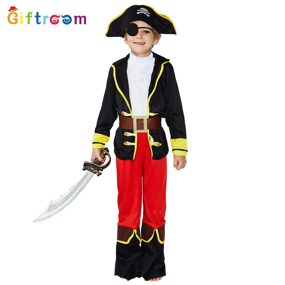 

Восхитительный пиратский костюм капитана Карибского моря для мальчиков, изготовленный из полиэстеровой ткани для легкой носки M