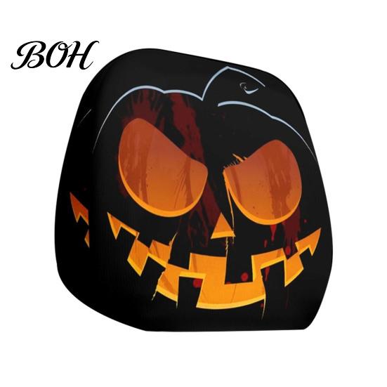 Protective Auto Headrest Protectors Halloween Car Cover, Scary Pattern Print Stretchable Universal Fit Interior Decor Protector, Breathable Polyester