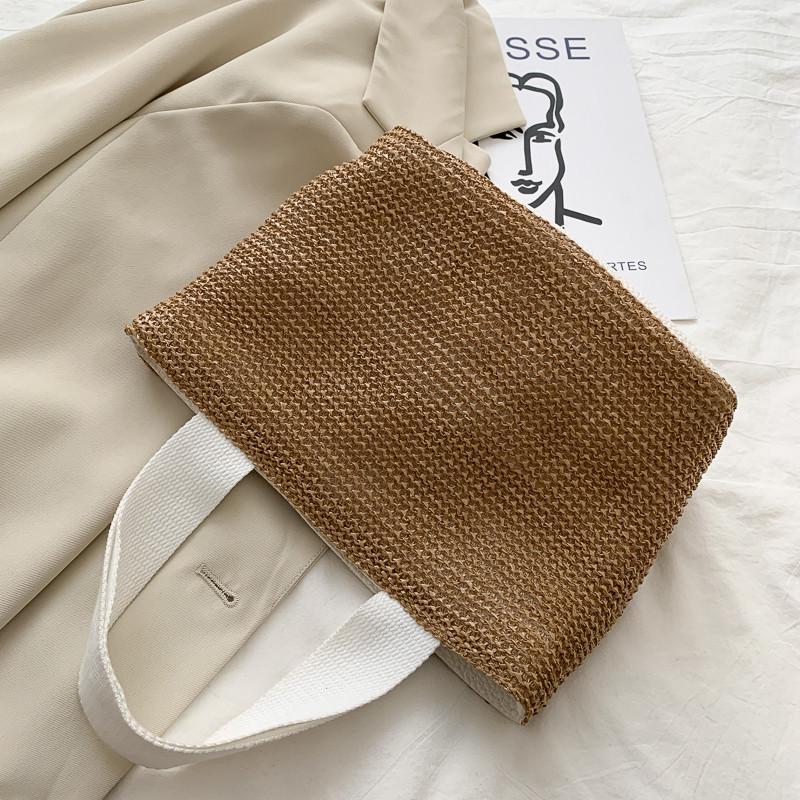 Woven Tote Bag With Magnetic Closure For Summer Beach And Vacation Use