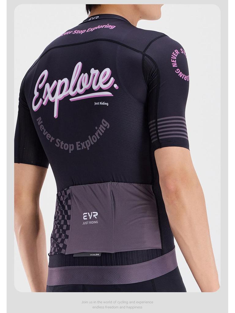 EVR Men's Quick-Dry Summer Cycling Jersey - Short Sleeve Printed Top (Explore Series)