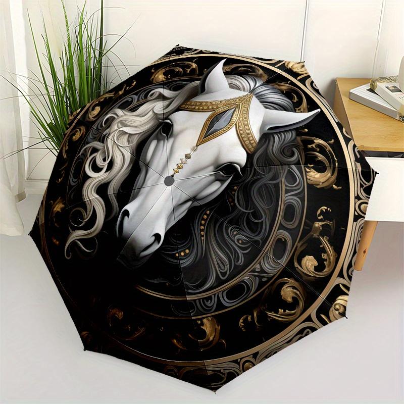 

Horse, Ornate themed Eight rib Automatic Folding umbrella Is Suitable for Both Men and Women, Making It A Perfect Christmas and Valentine s