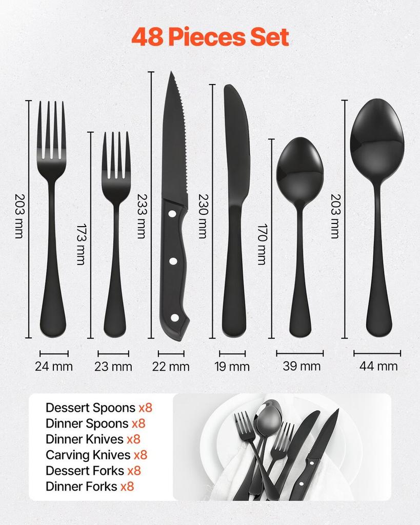 48-Piece Silverware Set Stainless Steel Cutlery Flatware Utensils for 8
