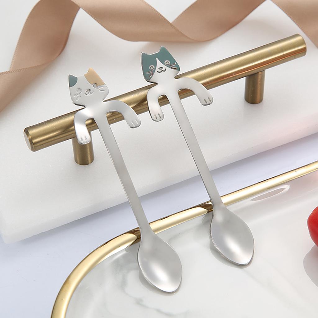 Stainless Steel Cat Spoon Creative Cartoon Hanging Cat Coffee Spoon Mug Stirring Spoon