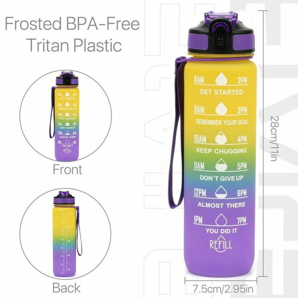 

Sports 1l Water Bottle Gym Travel Drinking Leakproof Bottle With Straw Bpa Free Yellow purple