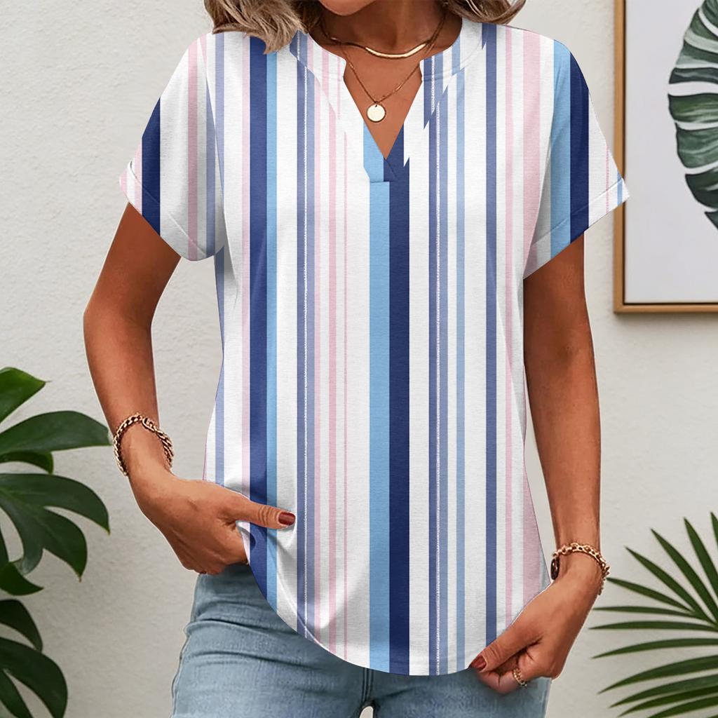 Damen Oberteile Kurzarm T-Shirts Sommer V-Ausschnitt Hemden Arbeitsblusen Business Tuniken