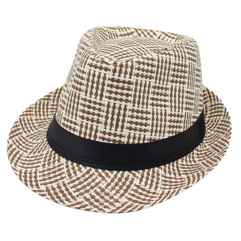 Plaid Retro Straw Hat Nostalgic Cool Hat Short Brim Sun Hat Middle-Aged And Elderly Jazz Hat Men'S And Women'S Linen Top Hat Wholesale