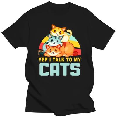 Oui Je Parle À Mes Chats T-shirts Graphiques T-shirt Chat Drôle T-shirt Noir Oversize T-shirts Mode Harajuku T-shirts Femmes Hommes T-shirt de Marque