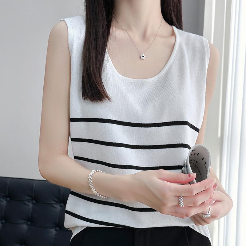 Mulheres Regata Listrada MODERNO NOVA SAGA Verão Camiseta Sem Mangas Top de Malha Casual Colete Feminino Gola O