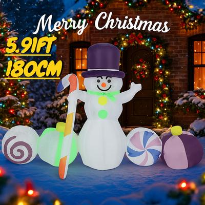 1,80 M Jouet Gonflable Bonhomme de Neige Décoration Bonbon Avec Lumières LED Décoration Pelouse Jardin de Noël Fête à Domicile Ornement Fourniture de Noël Cadeau