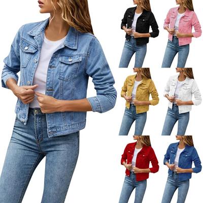 Fashion Jacket Women's Casual Slim Slimming Denim Jacket Blouse Top with Pockets