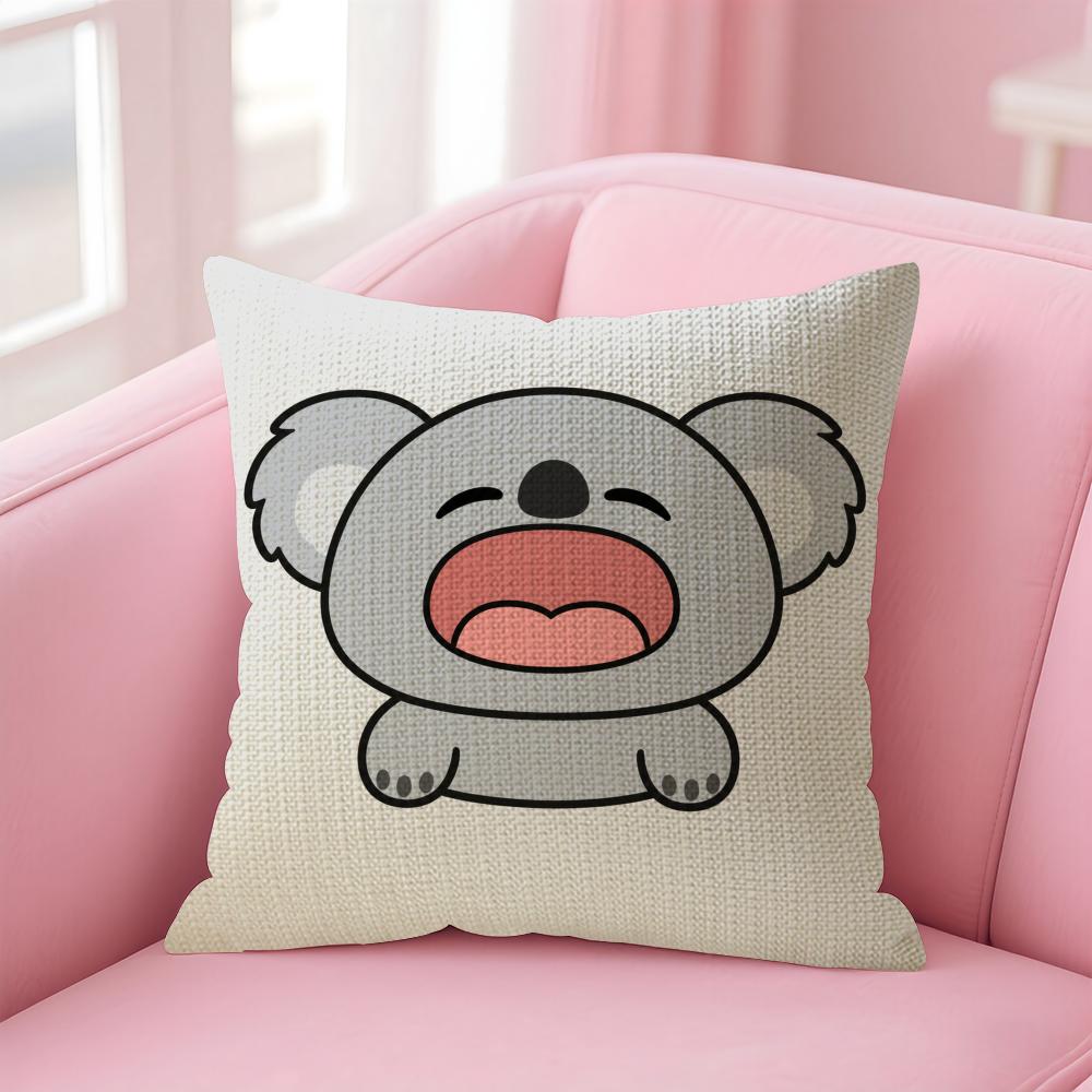 Cartoon Cute Koala Cushion Cover Natural Linen Organic Fabric DoubleSided Printing Sofa Home Decor Gift Pillow Case