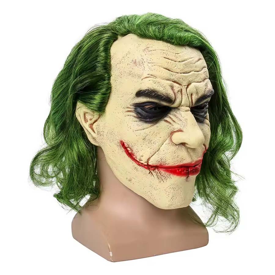 Halloween Latex Clown Mask Bat Knight Cosplay Scary Joker Masks with Green Hair Wig Party Roleplay Cosplay Costume Props