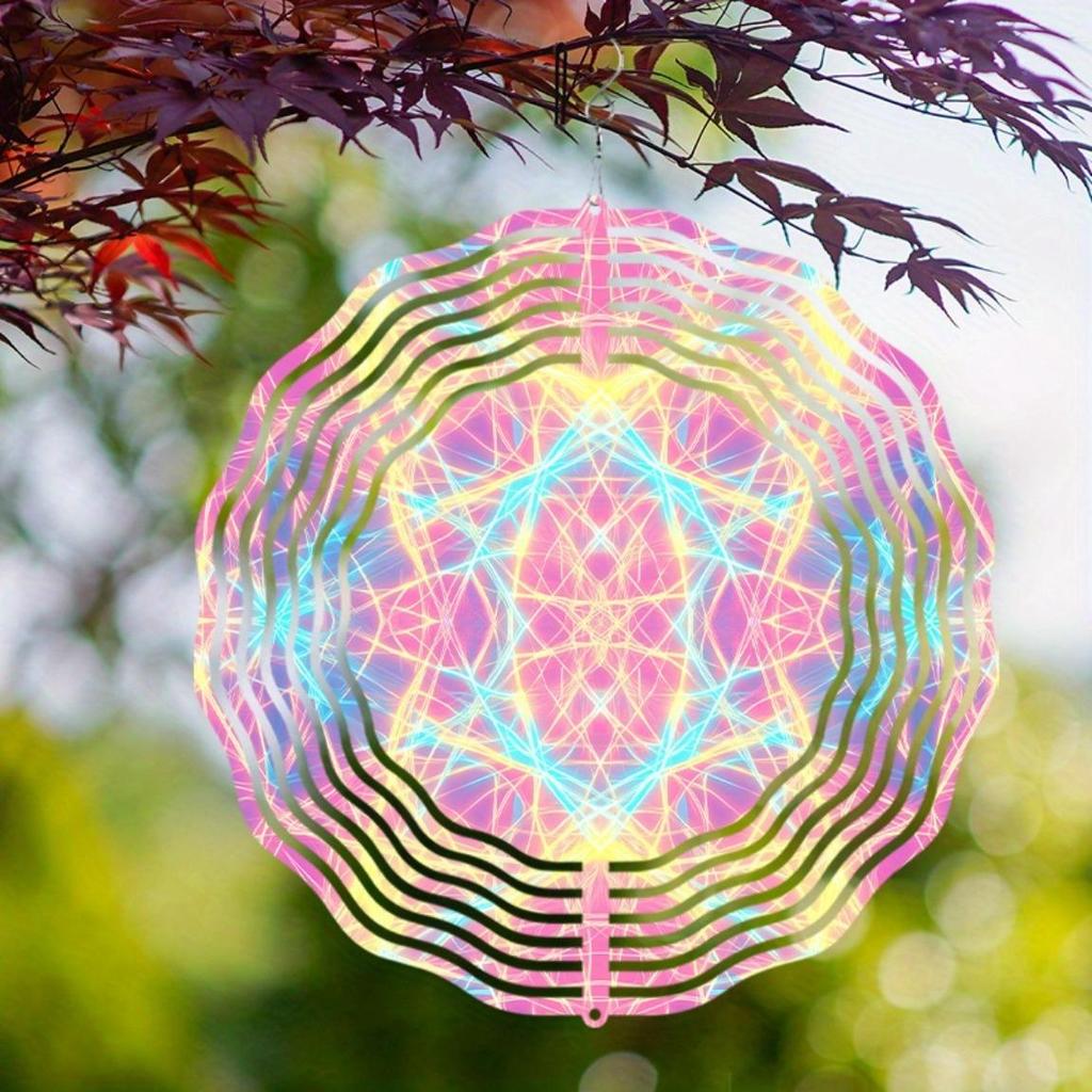 10 Inch Metal Wind Spinner Outdoor Garden Decor with 360 Degree Hook Colorful Geometric Design for Yard Patio Balcony All Season