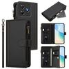Custodia per telefono per Blackview Wave 8C / 8 / Oscal Flat 2 Chiusura Magnetica 9 Scomparti per Carte Custodia in Pelle con Zip e Cinturino da Polso