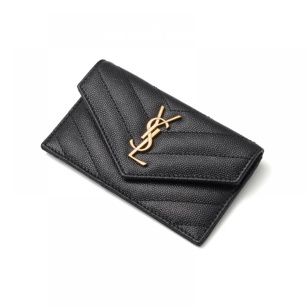 Saint Laurent Cassandra Monogram Matelass  Gold Flap Zip Card Wallet Bow01 1000